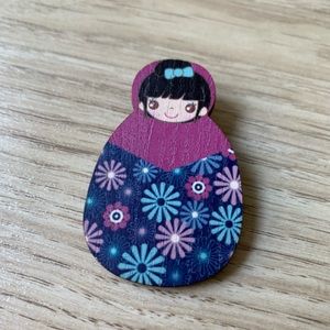 Vintage Wooden Babushka Brooch